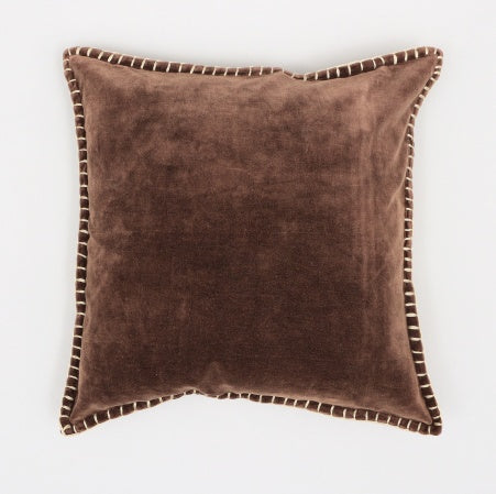 HKM-404179 Stonewashed Cotton Velvet Pillow with Hand-Stitched Edges, 19x19 Inch, Soft Plush Feel