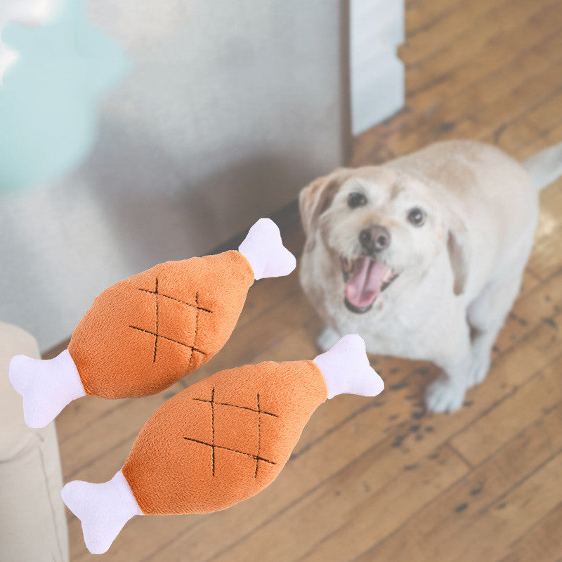 HKM-4042045 Bite-Resistant Plush Chicken Leg Pet Toy for Interactive Play and Training