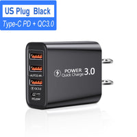 HKM-404243 3USB PD Travel Charger - American & European Standard Type-C Adapter for Mobile Devices