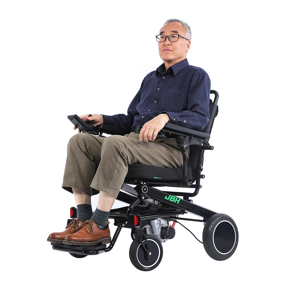 HKM-404243 Lightweight Electric Wheelchair with Motorized Auto-Folding and Unfolding, Aluminum Alloy Frame, Removable Batteries