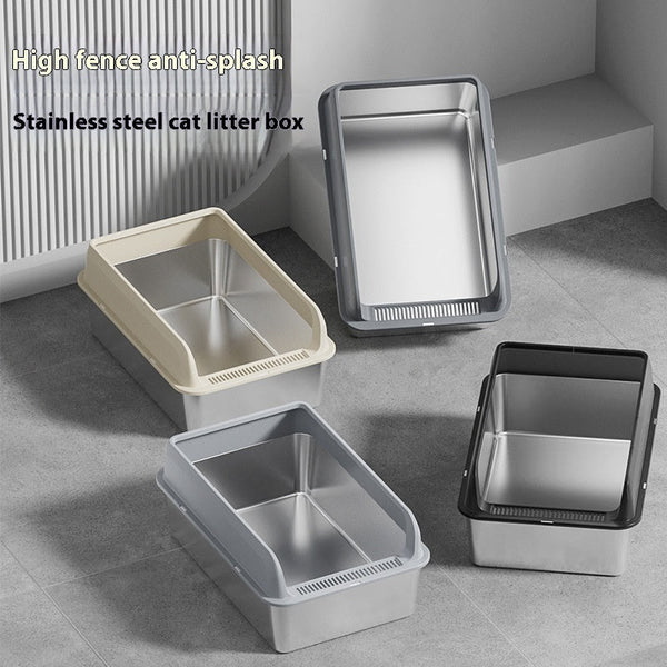 HKM-4042685 Oversized Stainless Steel Cat Litter Box with Non-Slip Mat and Litter Spoon, Multiple Colors Available