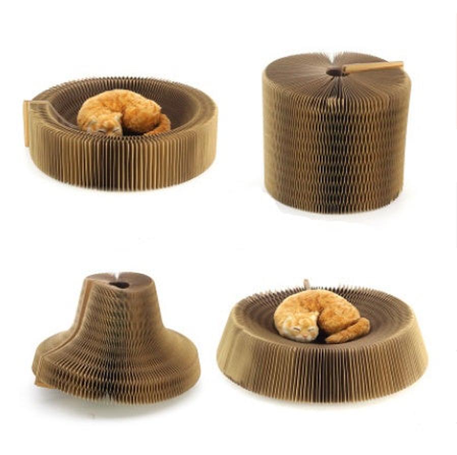 HKM-404371 Corrugated Paper Cat Scratch Board with Foldable Design and Integrated Cat Bowl 50cm
