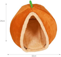 HKM-4044477 Cozy Pumpkin Cat Bed Cave - Semi Enclosed Plush Nest for Cats and Small Dogs