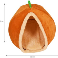 HKM-4044477 Cozy Pumpkin Cat Bed Cave - Semi Enclosed Plush Nest for Cats and Small Dogs