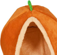 HKM-4044477 Cozy Pumpkin Cat Bed Cave - Semi Enclosed Plush Nest for Cats and Small Dogs