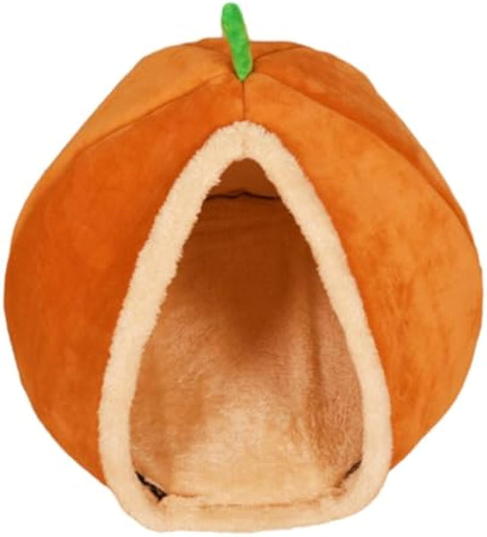 HKM-4044477 Cozy Pumpkin Cat Bed Cave - Semi Enclosed Plush Nest for Cats and Small Dogs