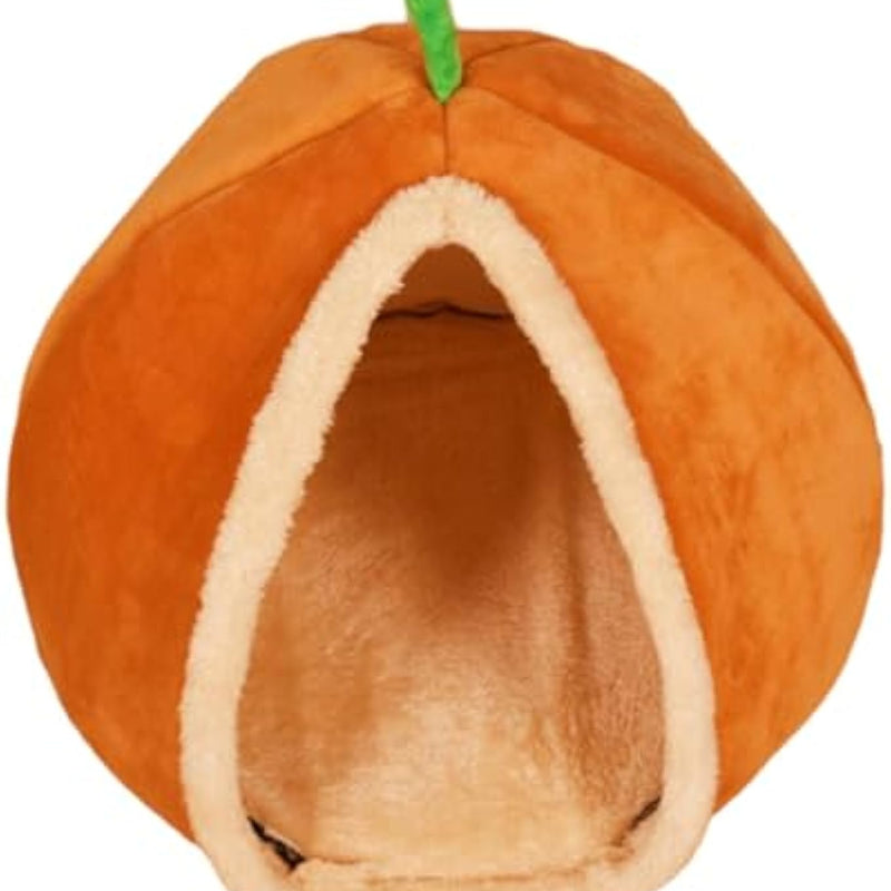 HKM-4044477 Cozy Pumpkin Cat Bed Cave - Semi Enclosed Plush Nest for Cats and Small Dogs