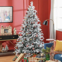 HKM-404499 7 Ft Snow Flocked Artificial Christmas Tree with Metal Stand and 1401 Tips for Holiday Decor