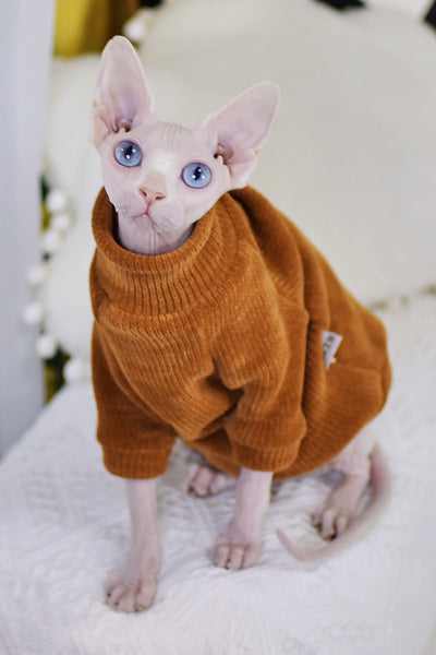 HKM-4045373 Cozy Thickened Chenille Winter Clothes for Hairless Cats in Caramel Brown