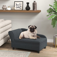HKM-4045629 Pet Sofa Bed with Storage for Cats and Small Dogs - Thickly Cushioned, Velvety Fabric, Eucalyptus Wood Frame