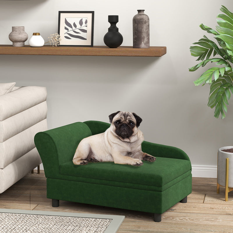 HKM-4045629 Pet Sofa Bed with Storage for Cats and Small Dogs - Thickly Cushioned, Velvety Fabric, Eucalyptus Wood Frame