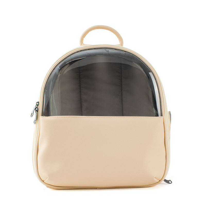 HKM-4049213 Transparent Cat and Dog Backpack in Beige and Blue, Fine Grain Leather, Various Sizes