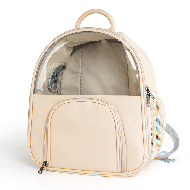 HKM-4049213 Transparent Cat and Dog Backpack in Beige and Blue, Fine Grain Leather, Various Sizes