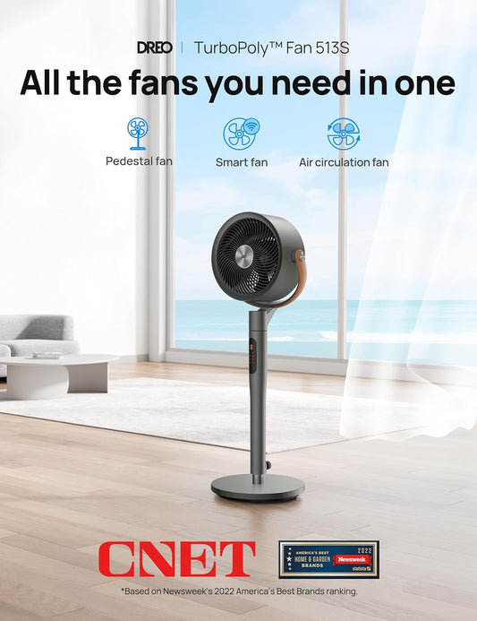 HKM-4050259 Smart Fan, 120°+105° Omni-directional Oscillation, 20dB Quiet Pedestal Fan, 8 Speeds, 6 Modes, Adjustable Height 37-43