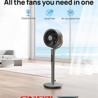 HKM-4050259 Smart Fan, 120°+105° Omni-directional Oscillation, 20dB Quiet Pedestal Fan, 8 Speeds, 6 Modes, Adjustable Height 37-43