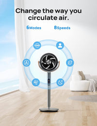 HKM-4050259 Smart Fan, 120°+105° Omni-directional Oscillation, 20dB Quiet Pedestal Fan, 8 Speeds, 6 Modes, Adjustable Height 37-43