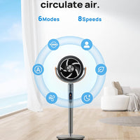 HKM-4050259 Smart Fan, 120°+105° Omni-directional Oscillation, 20dB Quiet Pedestal Fan, 8 Speeds, 6 Modes, Adjustable Height 37-43