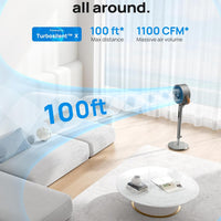HKM-4050259 Smart Fan, 120°+105° Omni-directional Oscillation, 20dB Quiet Pedestal Fan, 8 Speeds, 6 Modes, Adjustable Height 37-43