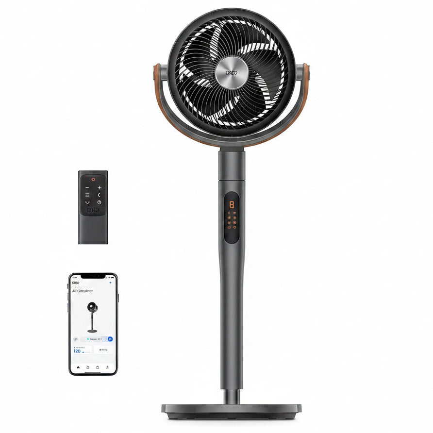 HKM-4050259 Smart Fan, 120°+105° Omni-directional Oscillation, 20dB Quiet Pedestal Fan, 8 Speeds, 6 Modes, Adjustable Height 37-43