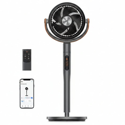 HKM-4050259 Smart Fan, 120°+105° Omni-directional Oscillation, 20dB Quiet Pedestal Fan, 8 Speeds, 6 Modes, Adjustable Height 37-43