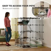 HKM-4050621 4-Tier Indoor Cat Cage with Hammock, Ramps, Platforms, and Doors for 1-3 Cats, 3x3x4 Feet, Black