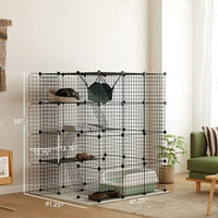HKM-4050621 4-Tier Indoor Cat Cage with Hammock, Ramps, Platforms, and Doors for 1-3 Cats, 3x3x4 Feet, Black