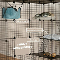 HKM-4050621 4-Tier Indoor Cat Cage with Hammock, Ramps, Platforms, and Doors for 1-3 Cats, 3x3x4 Feet, Black