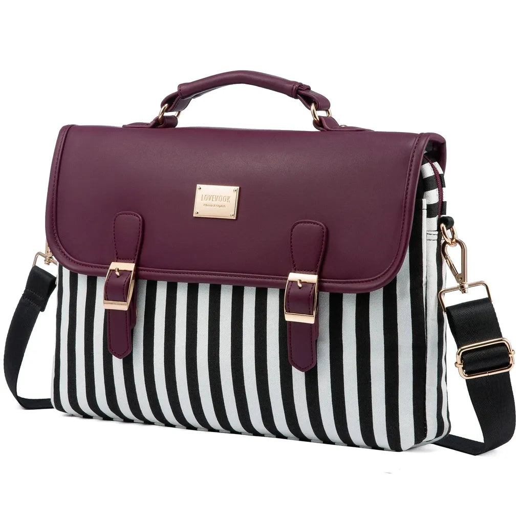 HKM-405075 Large Capacity Women's Office Satchel Handbag for 15.6" Laptop - Canvas and PU Shoulder Bag