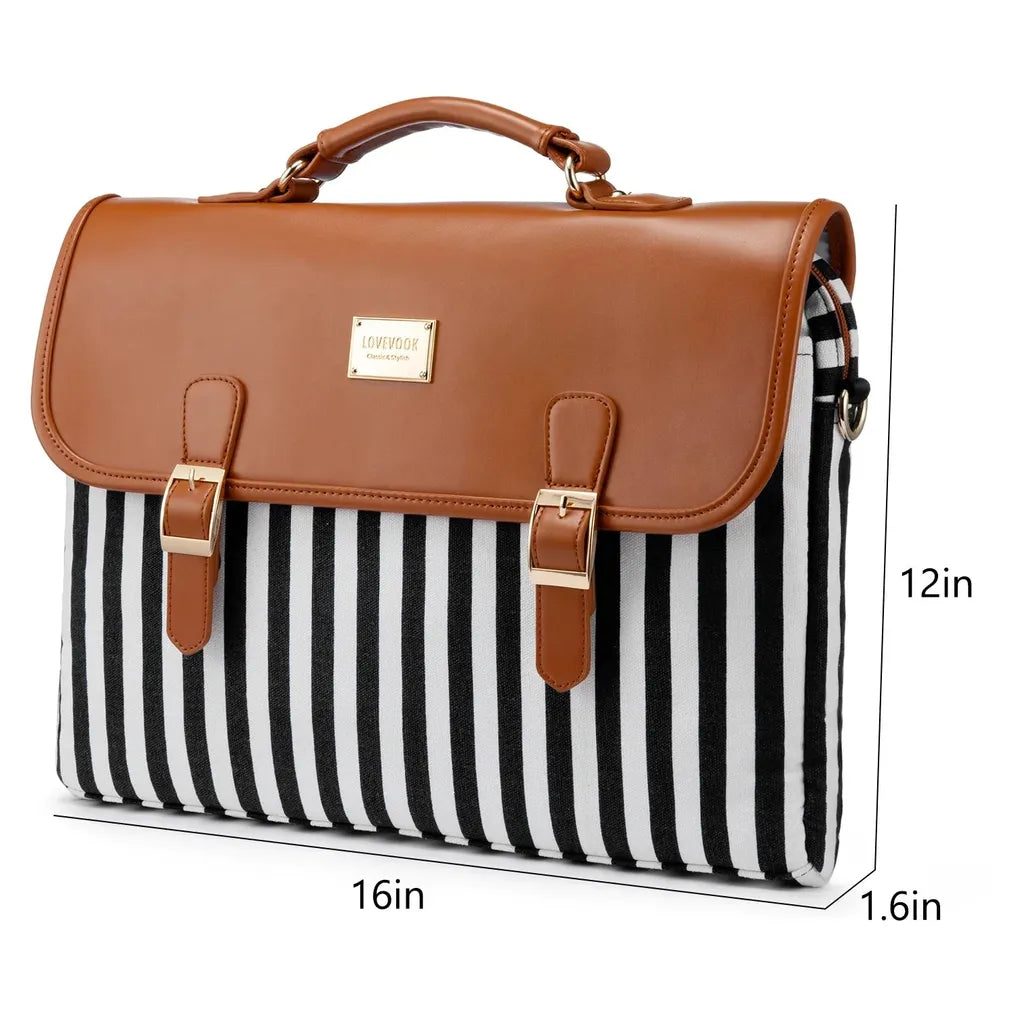 HKM-405075 Large Capacity Women's Office Satchel Handbag for 15.6" Laptop - Canvas and PU Shoulder Bag