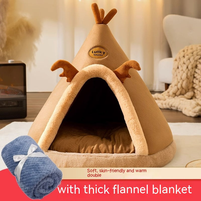 HKM-4051005 Cozy Dog and Cat Tent Bed in Various Colors with Thick Blanket Option