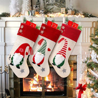 HKM-405139 Christmas Faceless Doll Gift Bag Set – Nordic Striped Socks, Red and Green Hat Styles, 46x25 cm