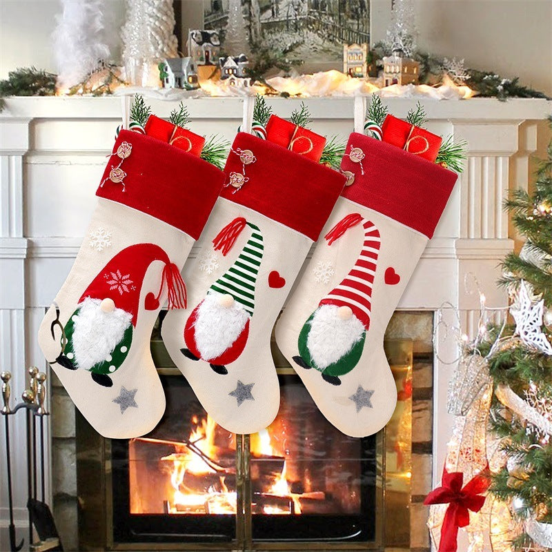 HKM-405139 Christmas Faceless Doll Gift Bag Set – Nordic Striped Socks, Red and Green Hat Styles, 46x25 cm