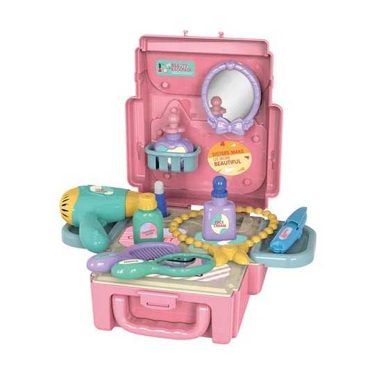 HKM-405203 Kids Makeup Play Set - 20 Pcs Cosmetic Toy Accessories in Pink Box for Role Play Ages 5-13 Years