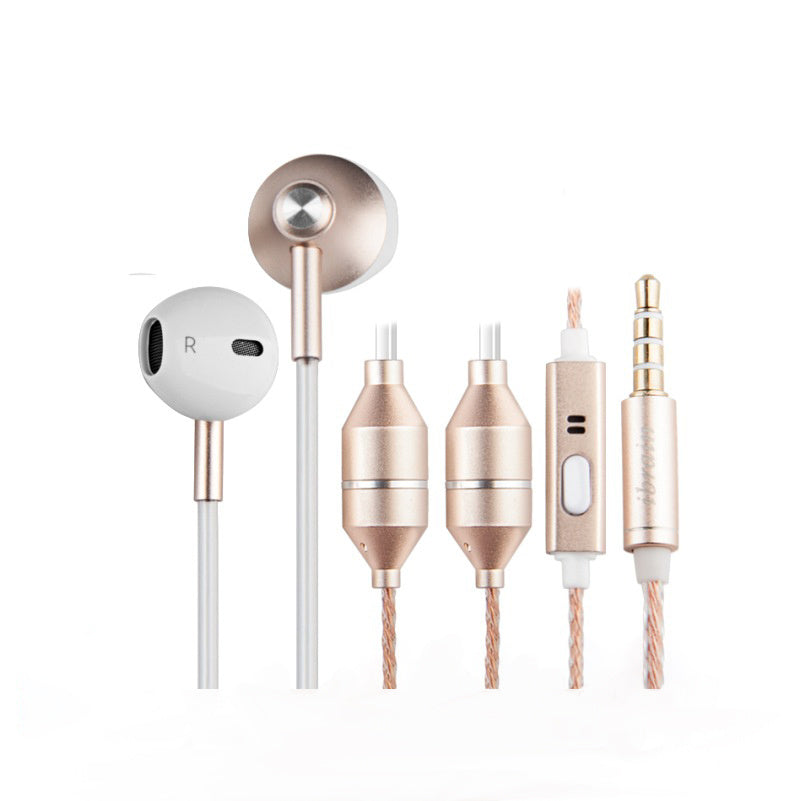 HKM-405267 Wired Earplug Headphones with Microphone and Transparent Air Duct in Rose Gold and Local Gold