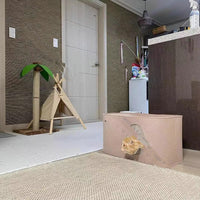 HKM-4052797 Foldable Cat Nest in Khaki and Gray - Cozy Felt Pet Bed for Cats (52x26x26cm, 60x30.5x30.5cm)