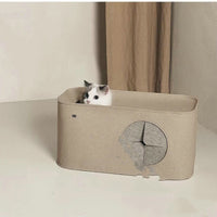 HKM-4052797 Foldable Cat Nest in Khaki and Gray - Cozy Felt Pet Bed for Cats (52x26x26cm, 60x30.5x30.5cm)