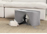 HKM-4052797 Foldable Cat Nest in Khaki and Gray - Cozy Felt Pet Bed for Cats (52x26x26cm, 60x30.5x30.5cm)