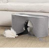 HKM-4052797 Foldable Cat Nest in Khaki and Gray - Cozy Felt Pet Bed for Cats (52x26x26cm, 60x30.5x30.5cm)