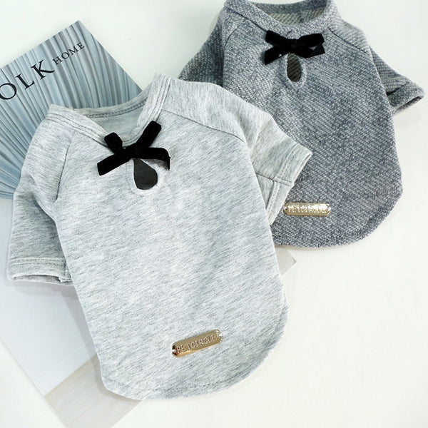 HKM-4055101 Cute Cotton Bow Tie T-Shirt for Dogs - Solid Color, Spring/Summer Wear, Various Sizes Available