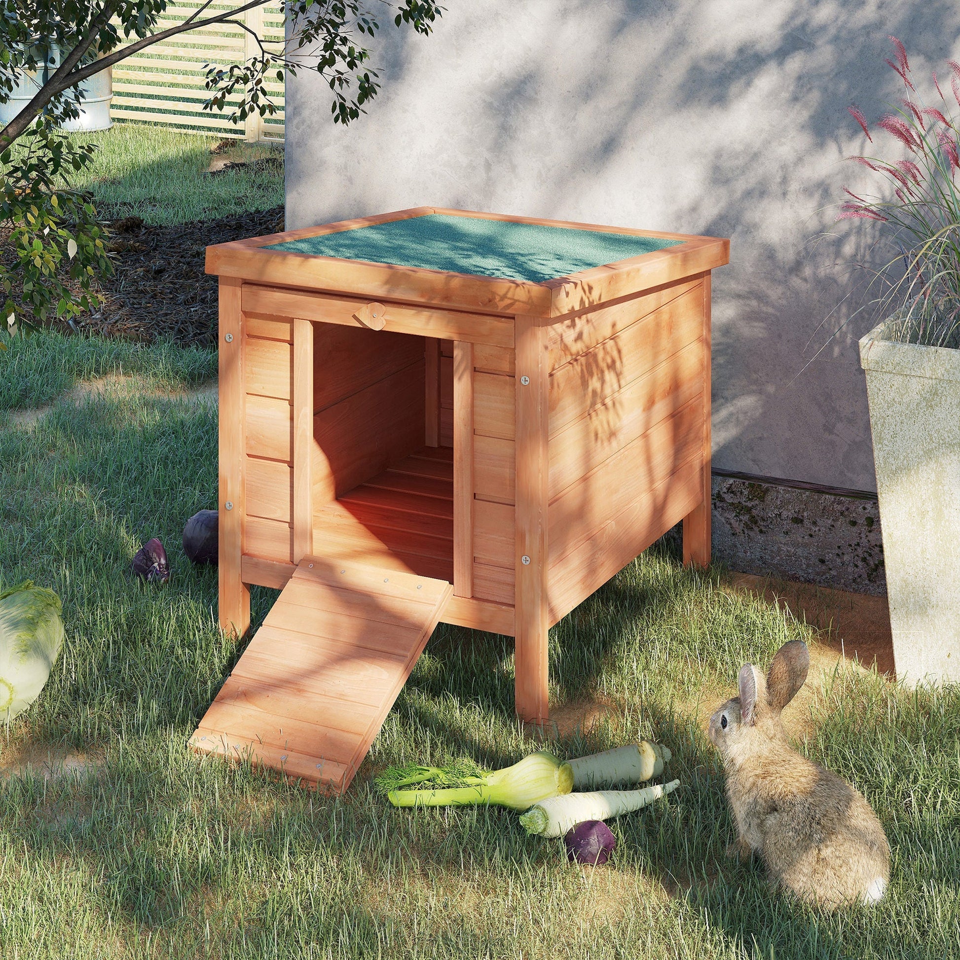 HKM-4056381 Outdoor Wooden Rabbit Hutch with Openable Waterproof Roof for Small Animals