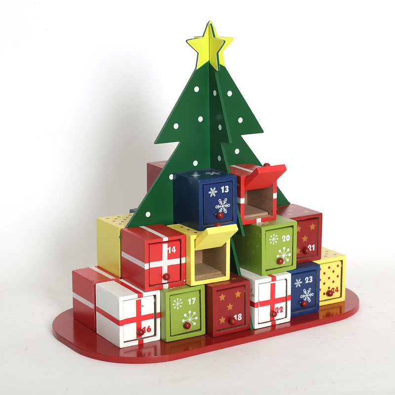 HKM-405651 Wooden Christmas Tree Countdown Calendar with Candy Box Decoration