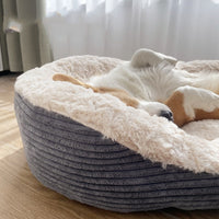 HKM-4056765 Cozy Gray Striped Dog Nest - Multiple Size Options Available