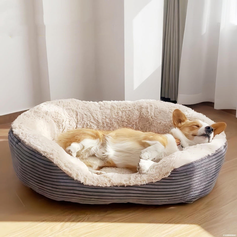 HKM-4056765 Cozy Gray Striped Dog Nest - Multiple Size Options Available