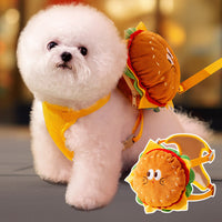 HKM-4058301 Cute Burger and Fries Drawstring Backpack with Hand Rope for Dogs
