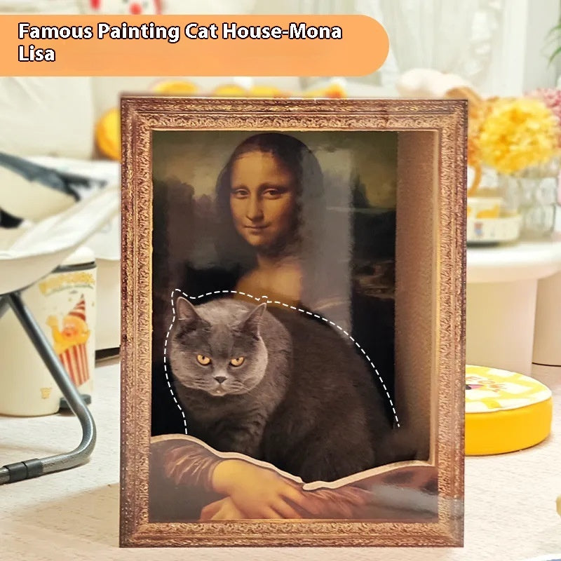HKM-4058685 Mona Lisa Cat Nest & Scratch Board - Classic Cat Retreat for Play and Relaxation