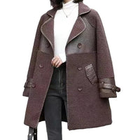HKM-405907 Woman Leather Jacket Winter Mid to Long Length Fur Integrated With Plush Thickened Collar Wind Breaker Jacket