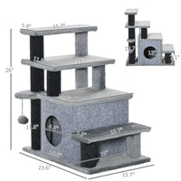 HKM-4061757 Adjustable 3/4 Step Cat Stairs with Scratching Post, Condo, and Toy Ball for Easy Access to Beds and Sofas