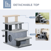 HKM-4061757 Adjustable 3/4 Step Cat Stairs with Scratching Post, Condo, and Toy Ball for Easy Access to Beds and Sofas