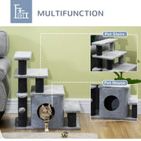 HKM-4061757 Adjustable 3/4 Step Cat Stairs with Scratching Post, Condo, and Toy Ball for Easy Access to Beds and Sofas