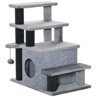 HKM-4061757 Adjustable 3/4 Step Cat Stairs with Scratching Post, Condo, and Toy Ball for Easy Access to Beds and Sofas
